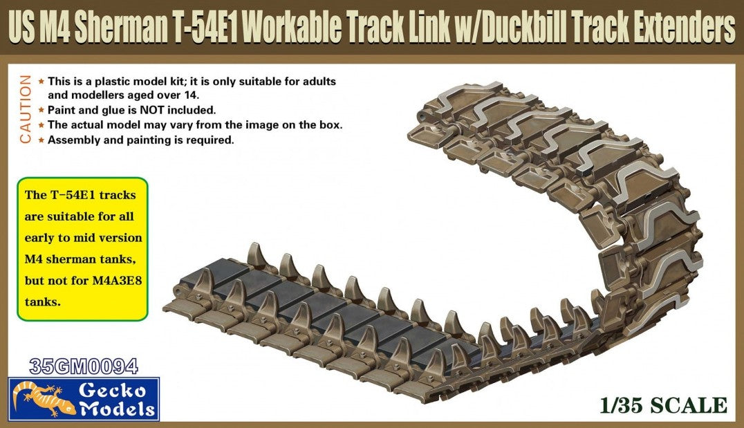 GECKO MODELS (1/35) US M4 Sherman T-54E1 Workable Track Link w/ Duckbill Track Extenders