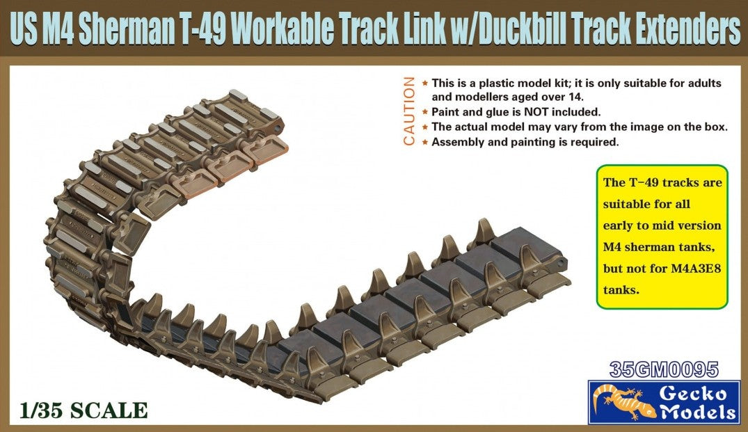 GECKO MODELS (1/35) US M4 Sherman T-54E1 Workable Track Link w/ Duckbill Track Extenders