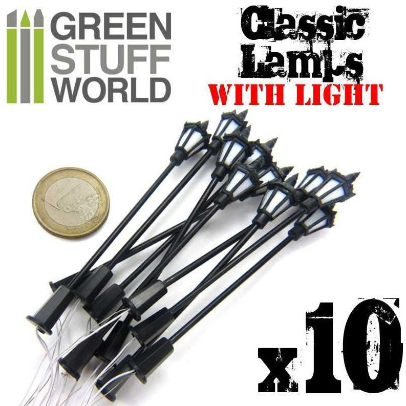 GREEN STUFF WORLD Farolas Clasicas con Luces LED (10 unidades)