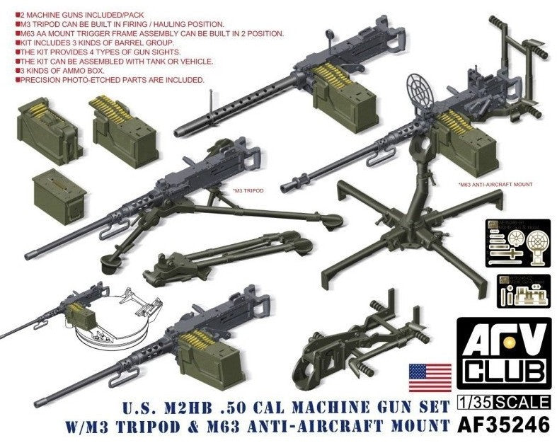 AFV CLUB (1/35) U.S. M2HB .50 Cal Machine Gun Set W/M3 Tripod & M63 Anti-Aircraft Mount