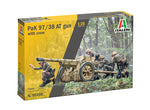 Portada de la caja de la maqueta del cañón alemán Pak 97/38 y figuras en escala 1:35 de Italeri referencia 96460