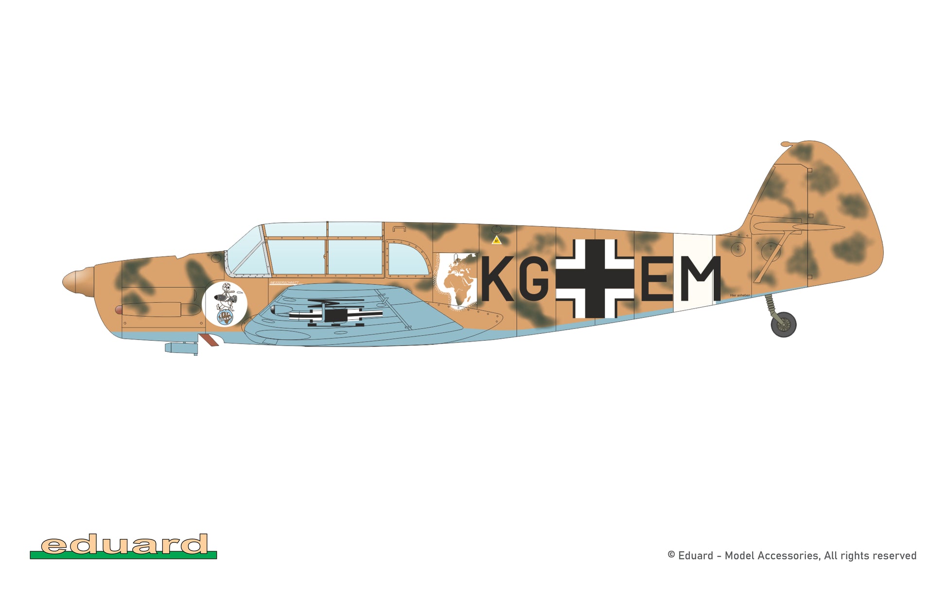 Esquema de pintura de unidad en Africa de la maqueta del avión alemán Bf-108 en escala 1:32 del fabricante Eduard versión Weekend referencia 3405