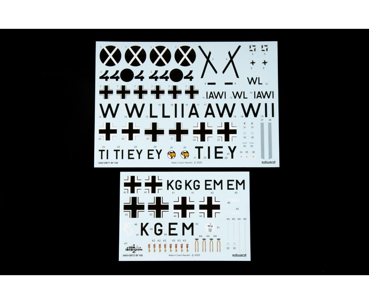 Calcas de la maqueta del avión alemán Bf-108 en escala 1:32 del fabricante Eduard versión Weekend referencia 3405