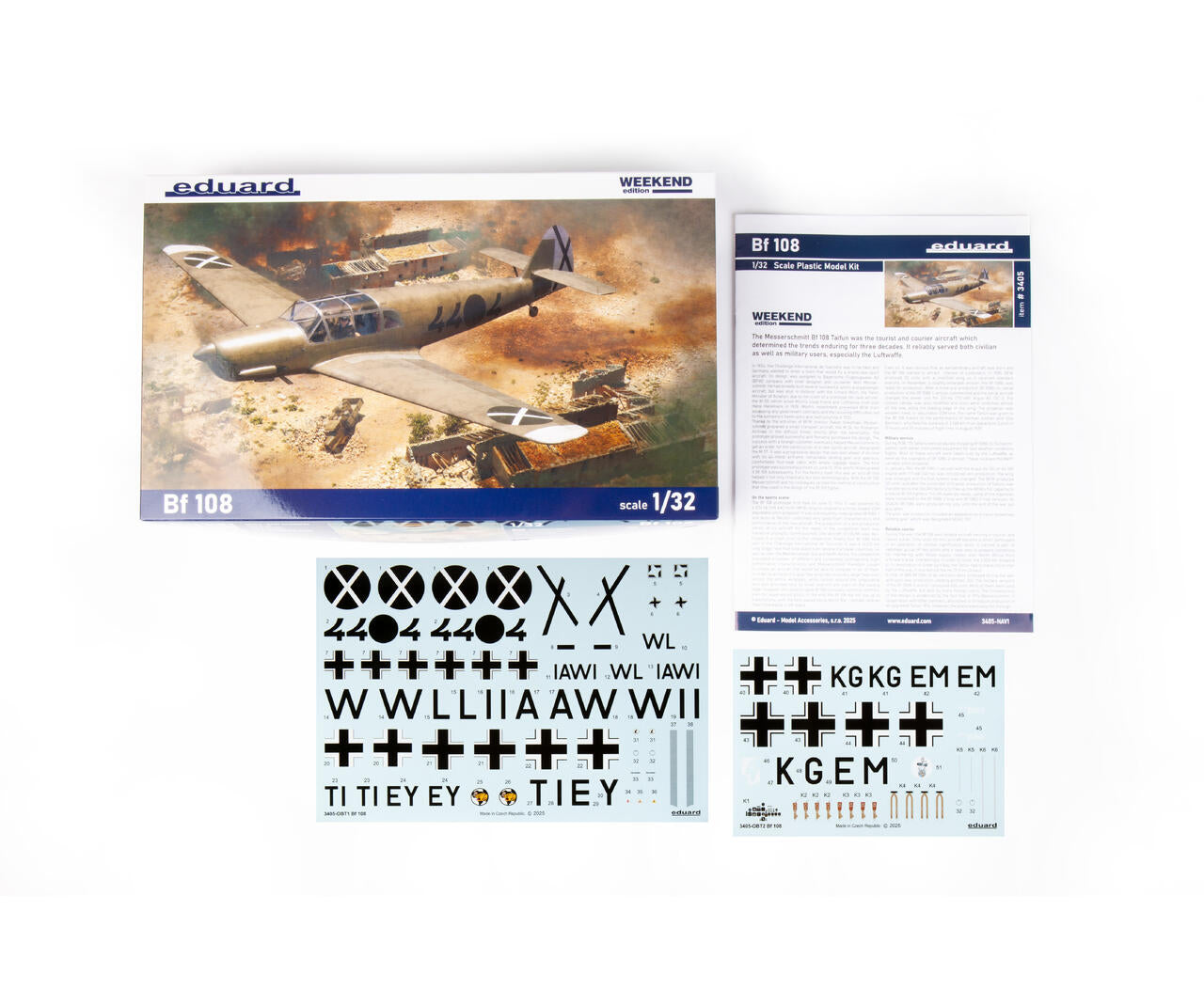 Contenido de la caja de la maqueta del avión alemán Bf-108 en escala 1:32 del fabricante Eduard versión Weekend referencia 3405