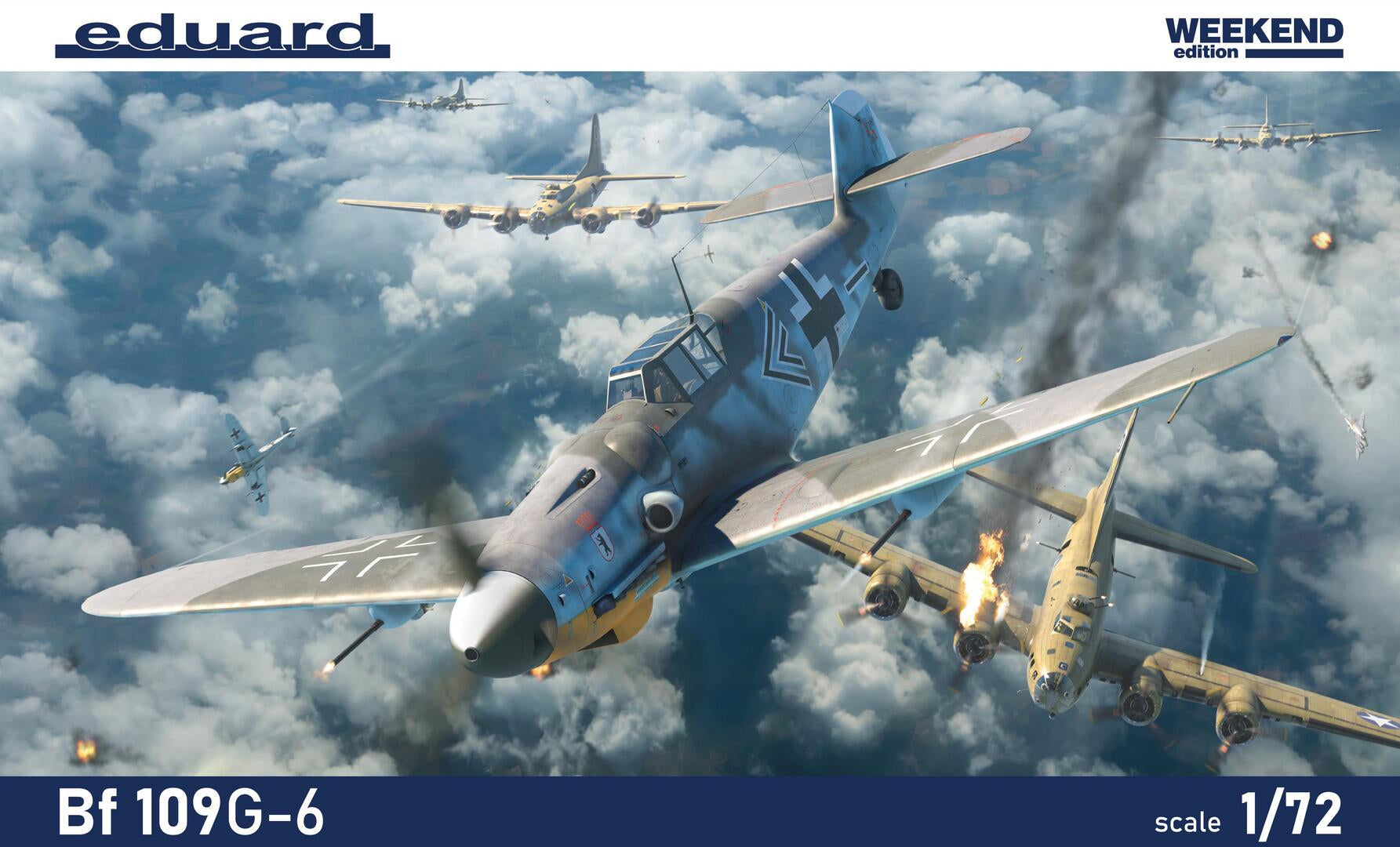 Portada de la caja de la maqueta del caza alemán BF-109 G-6 de Eduard con referencia 7475