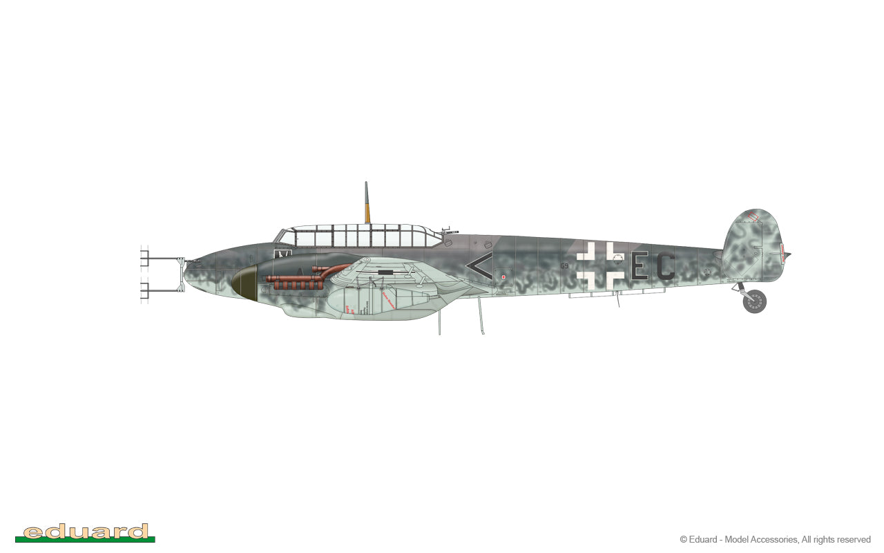 Esquema de pintura 1 de la maqueta del caza nocturno alemán BF 110 G4 en escala 1:48 de Eduard referencia 8208