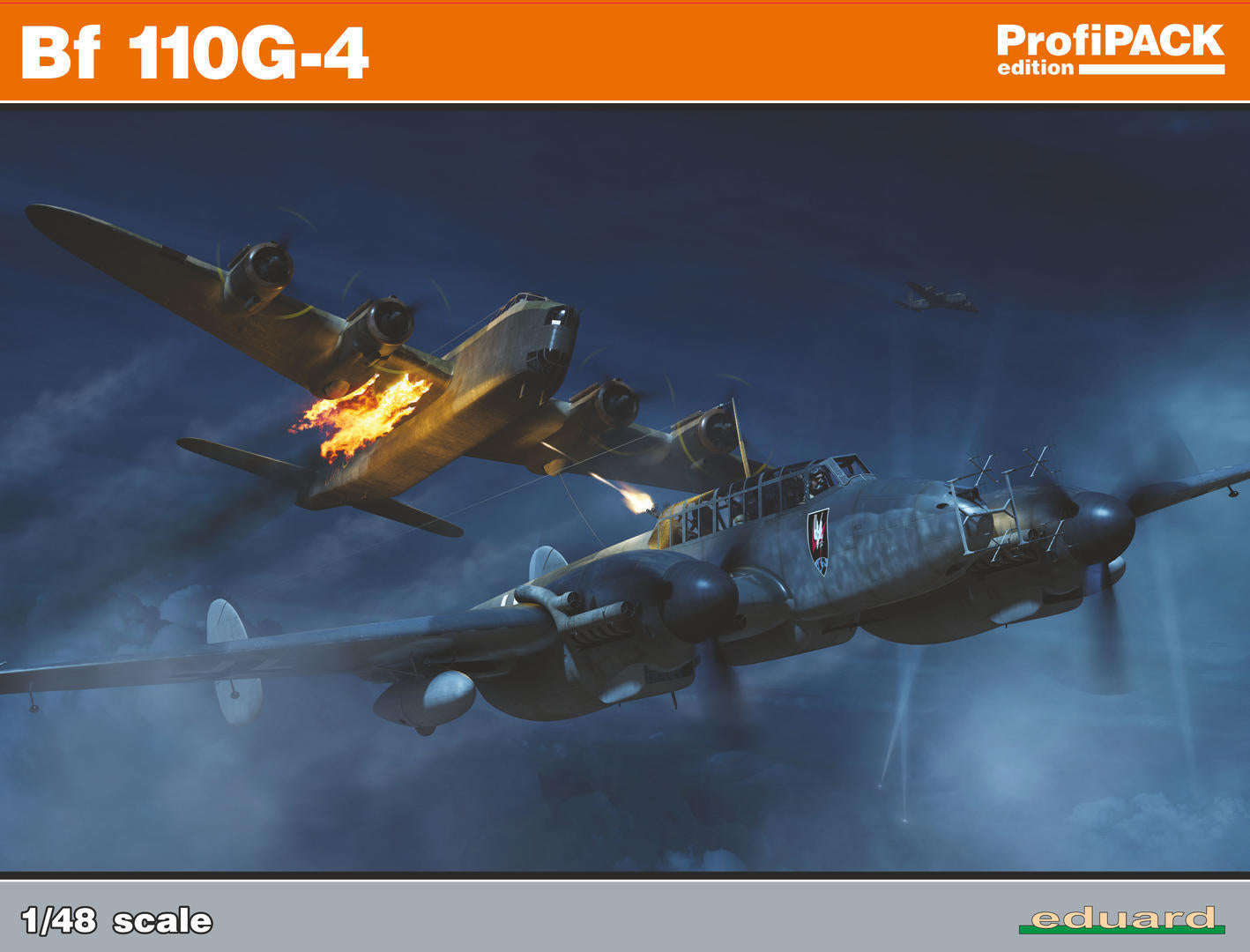 Portada de la caja de la maqueta del caza nocturno alemán BF 110 G4 en escala 1:48 de Eduard referencia 8208