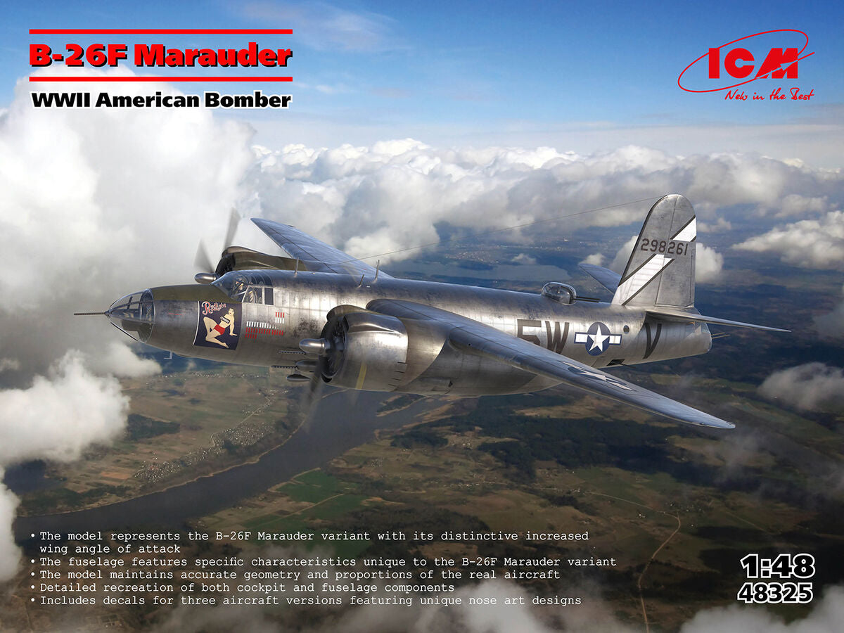 Portada de la caja de la maqueta del bombardero B-26F en escala 1:48 de ICM referencia 48325