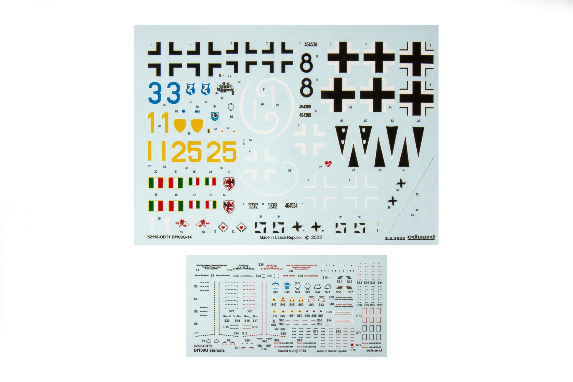 Calcas de la maqueta del caza alemán Bf-109 G14 edición ProfiPACK en escala 1:48 de Eduard referencia 82118