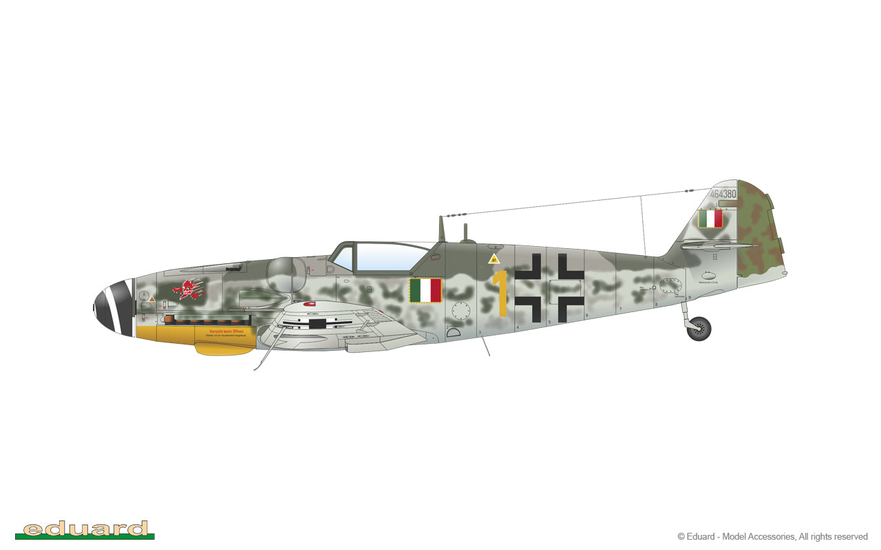 Esquema de camuflaje 1 de la maqueta del caza alemán Bf-109 G14 edición ProfiPACK en escala 1:48 de Eduard referencia 82118
