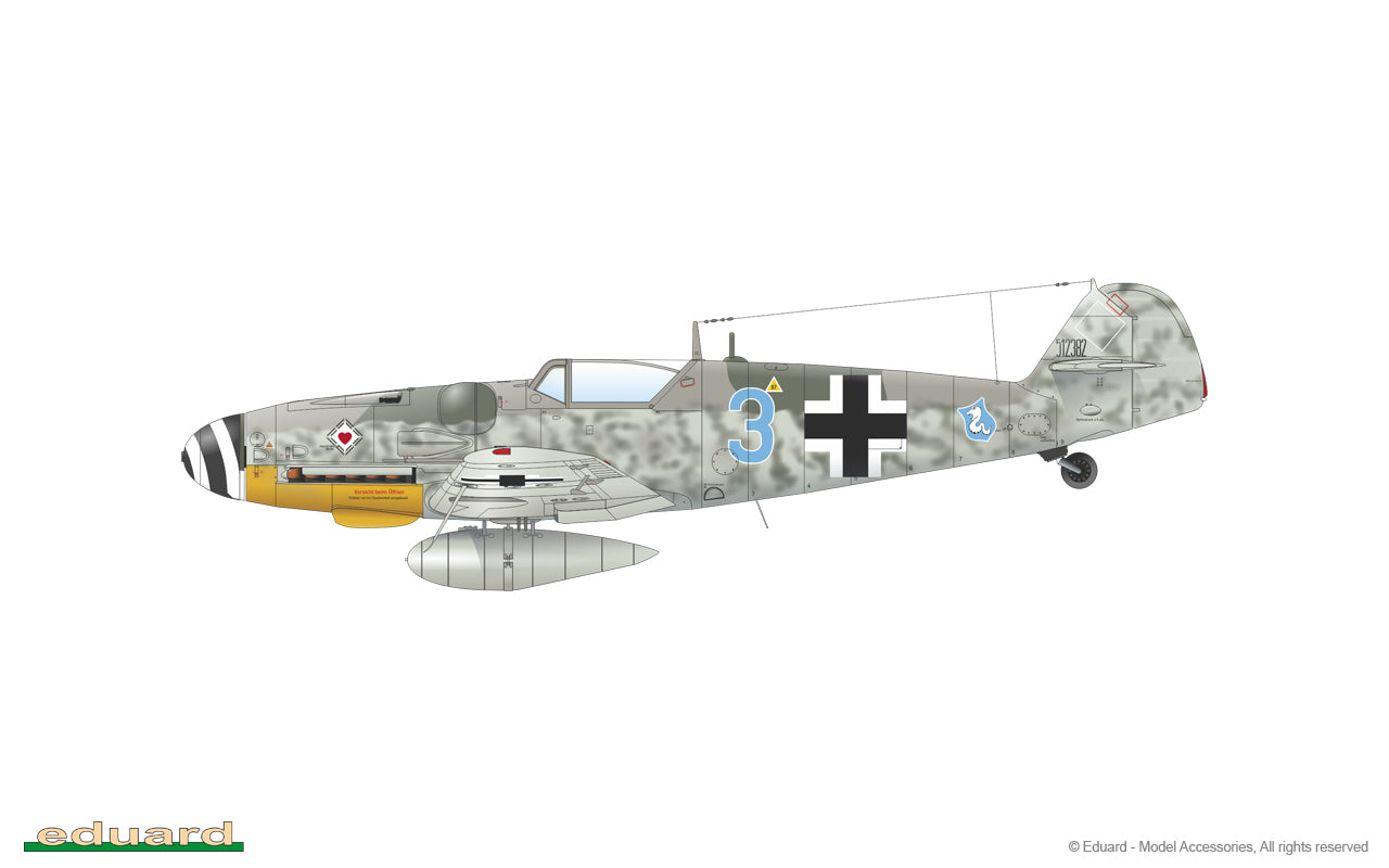 Esquema de camuflaje 5 de la maqueta del caza alemán Bf-109 G14 edición ProfiPACK en escala 1:48 de Eduard referencia 82118
