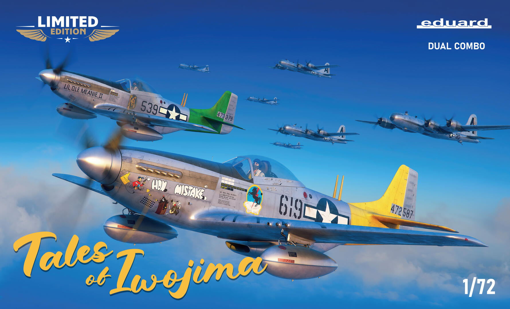 Portada de la maqueta del caza P-51D en su edicion especial Dual Combo Tales of Iwojima en escala 1:72 de Eduard referencia 2152