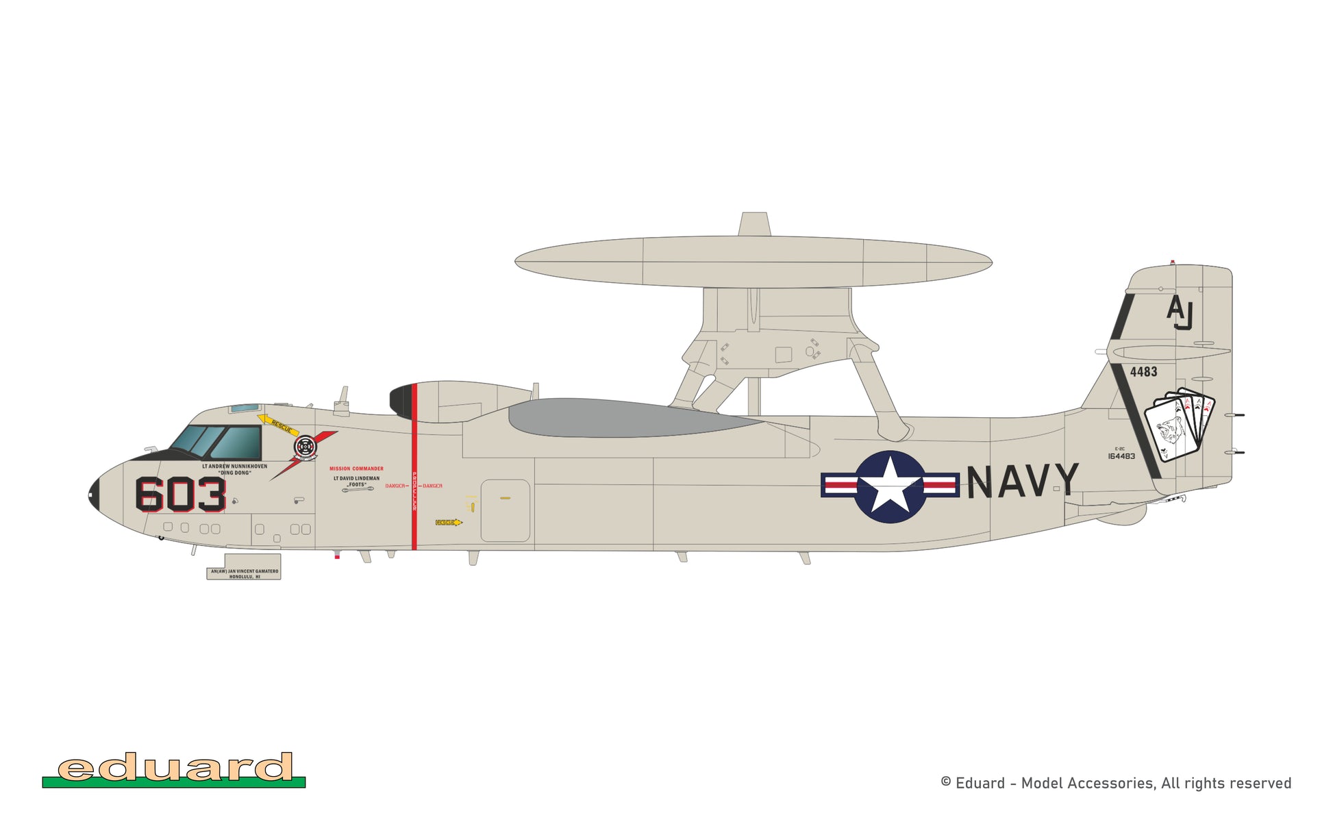 Esquema de pintura 2 de la maqueta del avión norteamericano embarcado de vigilancia y control E-2C Hawkeye en escala 1:72 de Eduard referencia 2153