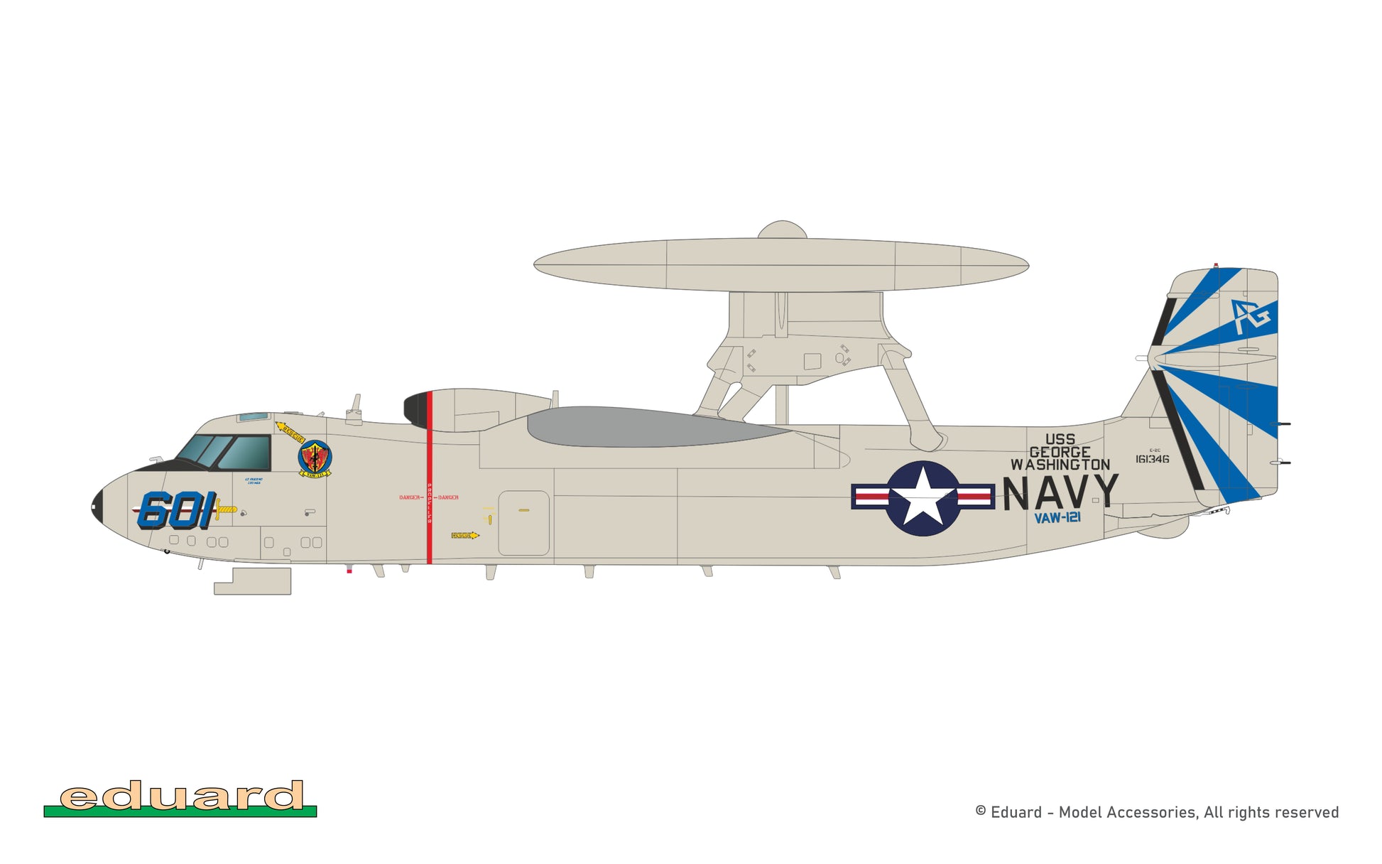 Esquema de pintura 3 de la maqueta del avión norteamericano embarcado de vigilancia y control E-2C Hawkeye en escala 1:72 de Eduard referencia 2153
