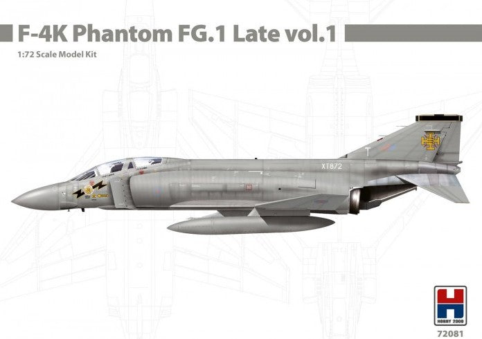 Portada de la caja de la maqueta del caza F-4K Phantom FG.1 en escala 1/72 de Hobby 2000 con referencia 72081