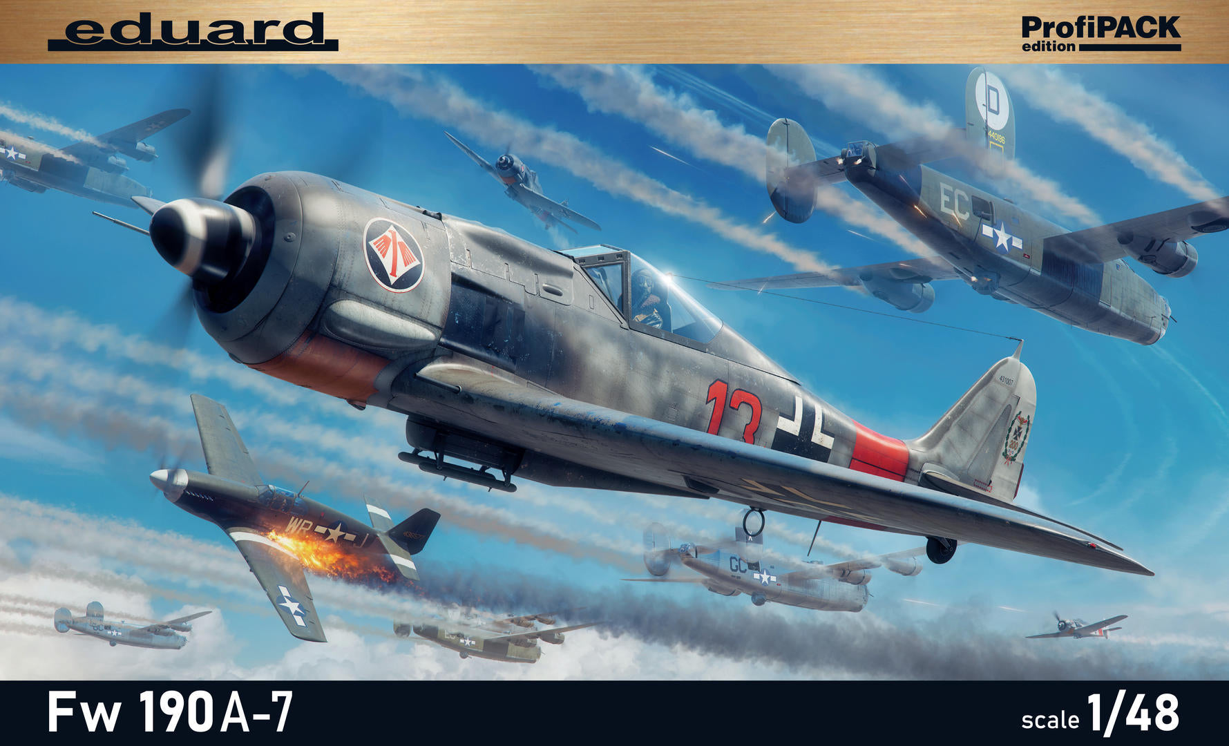 Portada de la caja de la maqueta del caza alemán Fw-190 A7 en escala 1:48 de Edurad referencia 82138