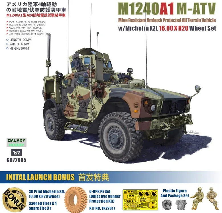 GALAXY HOBBY (1/72) M1240A1 M-ATV w Michelin XZL 16.00 X R20 Wheel Set