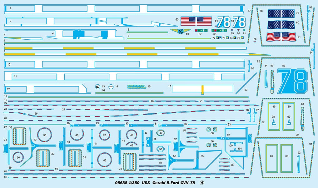 Calcas principales de la maqueta del portaaviones nuclear norteamericano Gerald Ford CVN-78 en escala 1:350 de Trumpeter con referencia 05638
