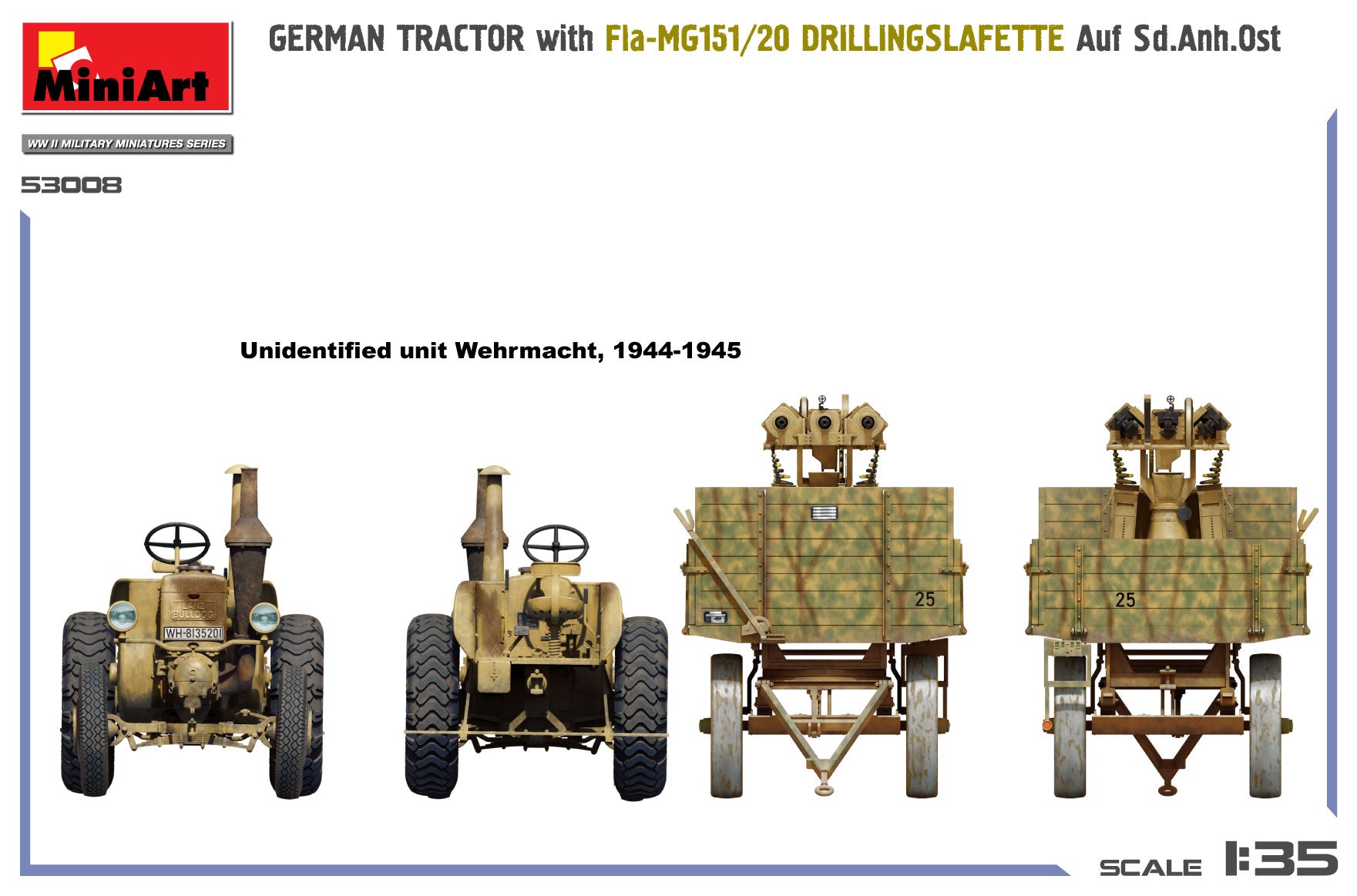 Decoración otras vistas 1 de la maqueta del tractor alemán con remolque y Fla-MG151 en escala 1:35 de Miniart referencia 53008
