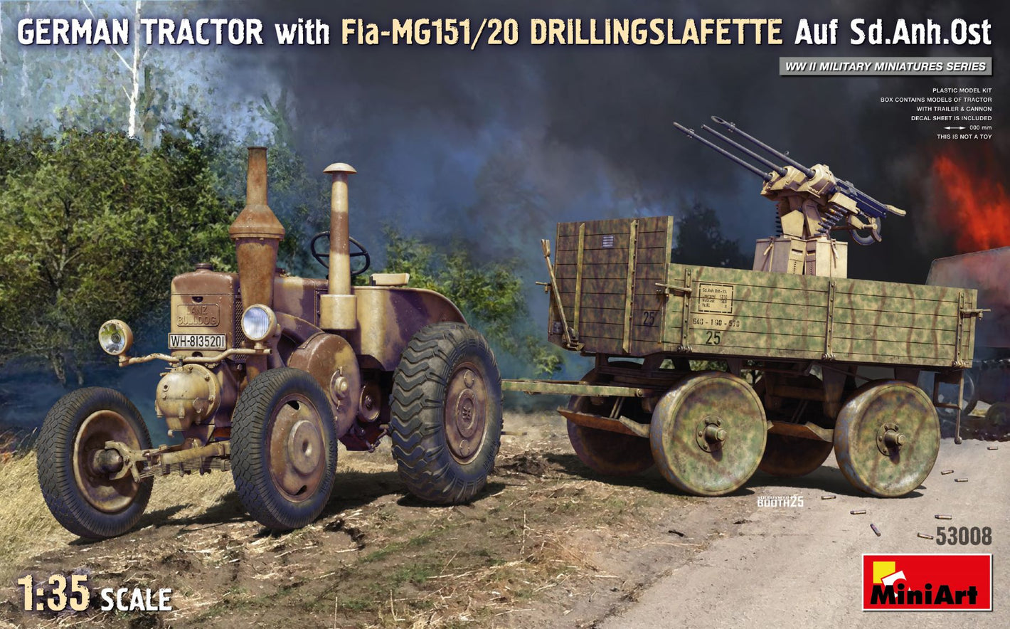 Portada de la maqueta del tractor alemán con remolque y Fla-MG151 en escala 1:35 de Miniart referencia 53008