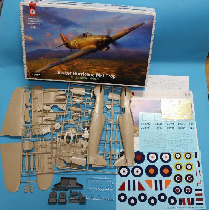 Componentes de la maqueta del caza británico Hawker Hurricane Mk.I Trop en escala 1:32 de Fly referencia 32017