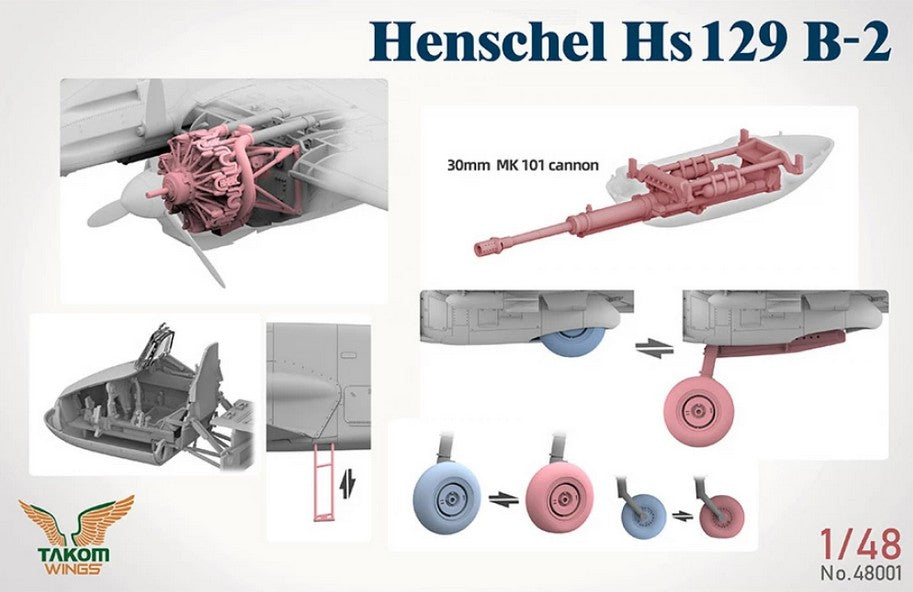 Resinas HS-129 B2 de la caja edición especial y limitada con 2 Hs-129, pilotos y Panther, todo en escala 1:48 de Takom referencia 48001W