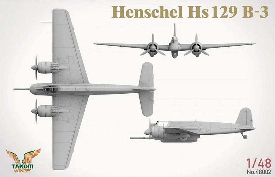 Perfiles HS-129 B3 de la caja edición especial y limitada con 2 Hs-129, pilotos y Panther, todo en escala 1:48 de Takom referencia 48001W