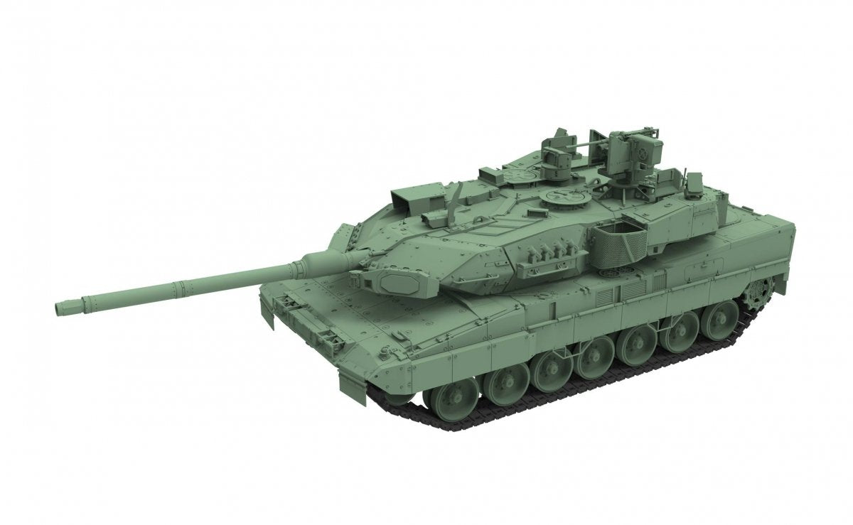 Vista izquierda de la maqueta del carro de combate Leopard 2 A8 en escala 1:35 de Amusing Hobby referencia 35A058