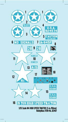 Tractor rapido norteamericano para transporte de piezas de AA de 90mm Hobby Boss 82407 en escala 1:35 Calcas