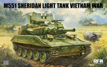 Portada de la caja de la maqueta del carro norteamericano M551 Sheridan durante la Guerra de Vietnam en escala 1:35 del fabricante RFM y referencia 5142