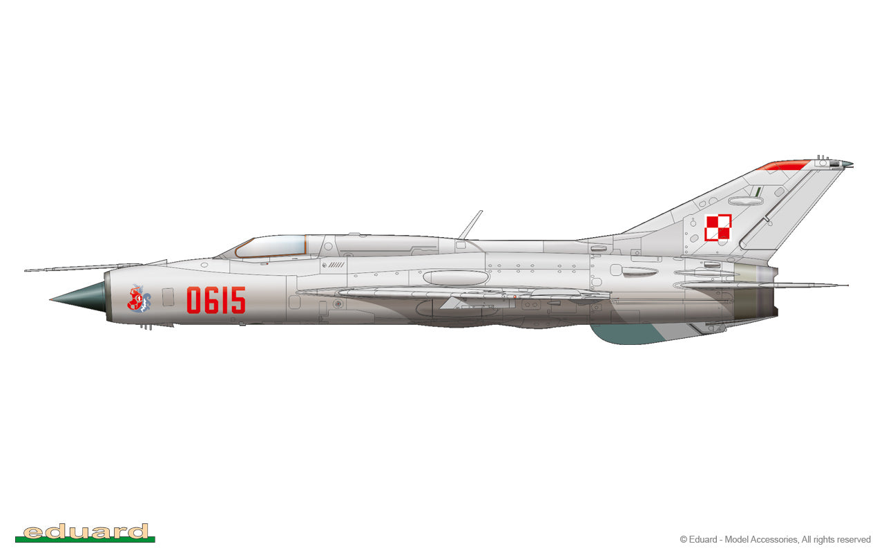 Esquema de pintura polaco de la maqueta del caza soviético Mig-21 PF en escala 1:48 de  Eduard con referencia 8236