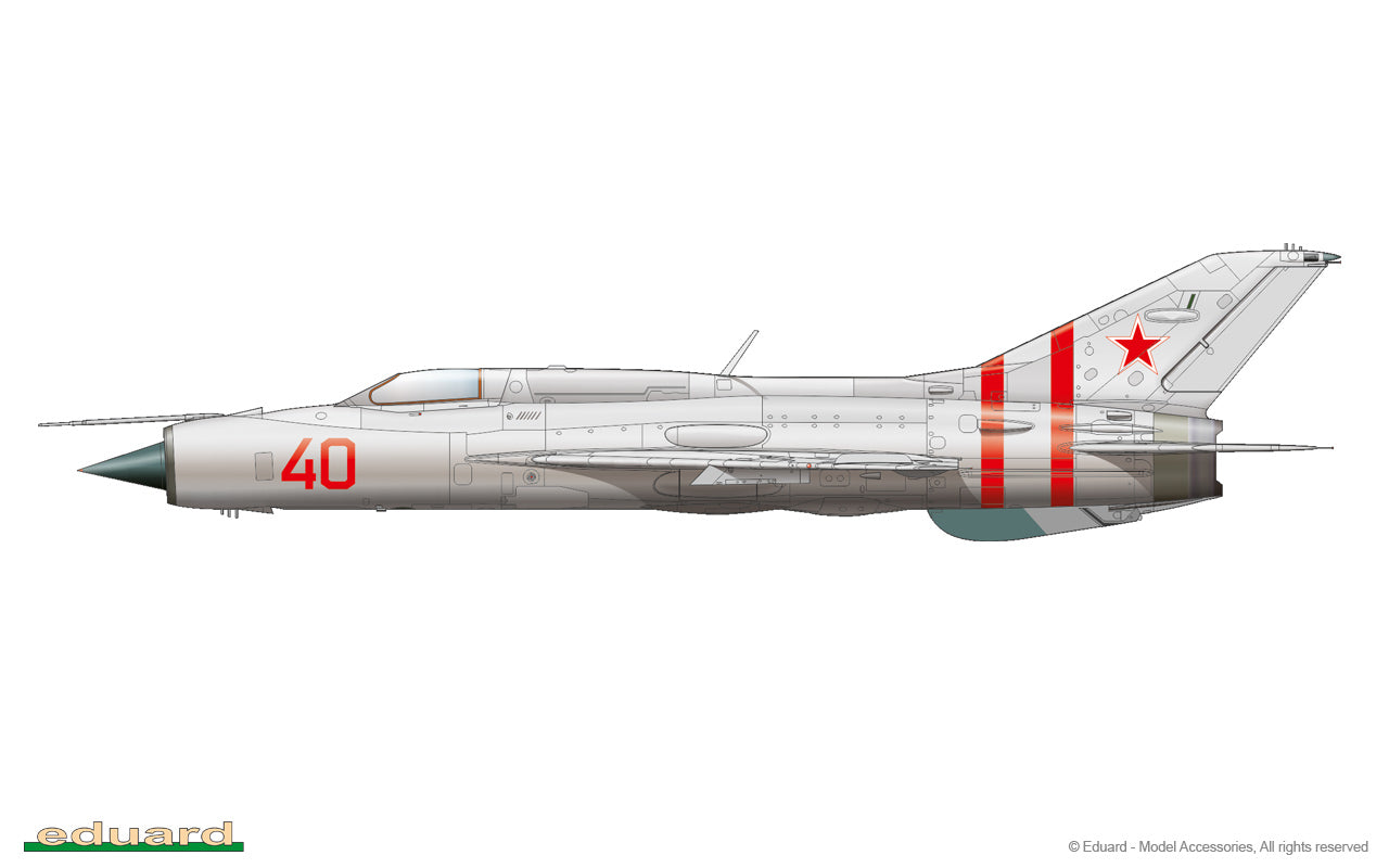 Esquema de pintura sovietico de la maqueta del caza soviético Mig-21 PF en escala 1:48 de  Eduard con referencia 8236