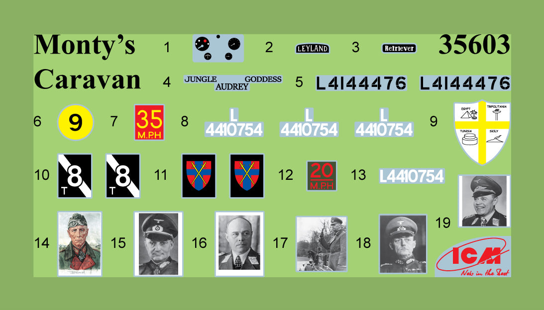 Calcas de la maqueta del camión de mando de Montgomery en escala 1:35 de ICM referencia 35604