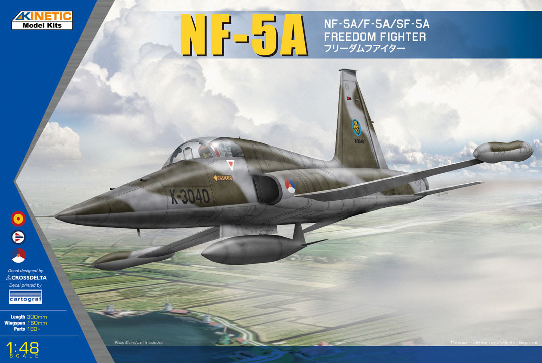 Portada de la caja de la maqueta del caza NF-5A Freedom Figher en escala 1:48 de Kinetc referencia 48110