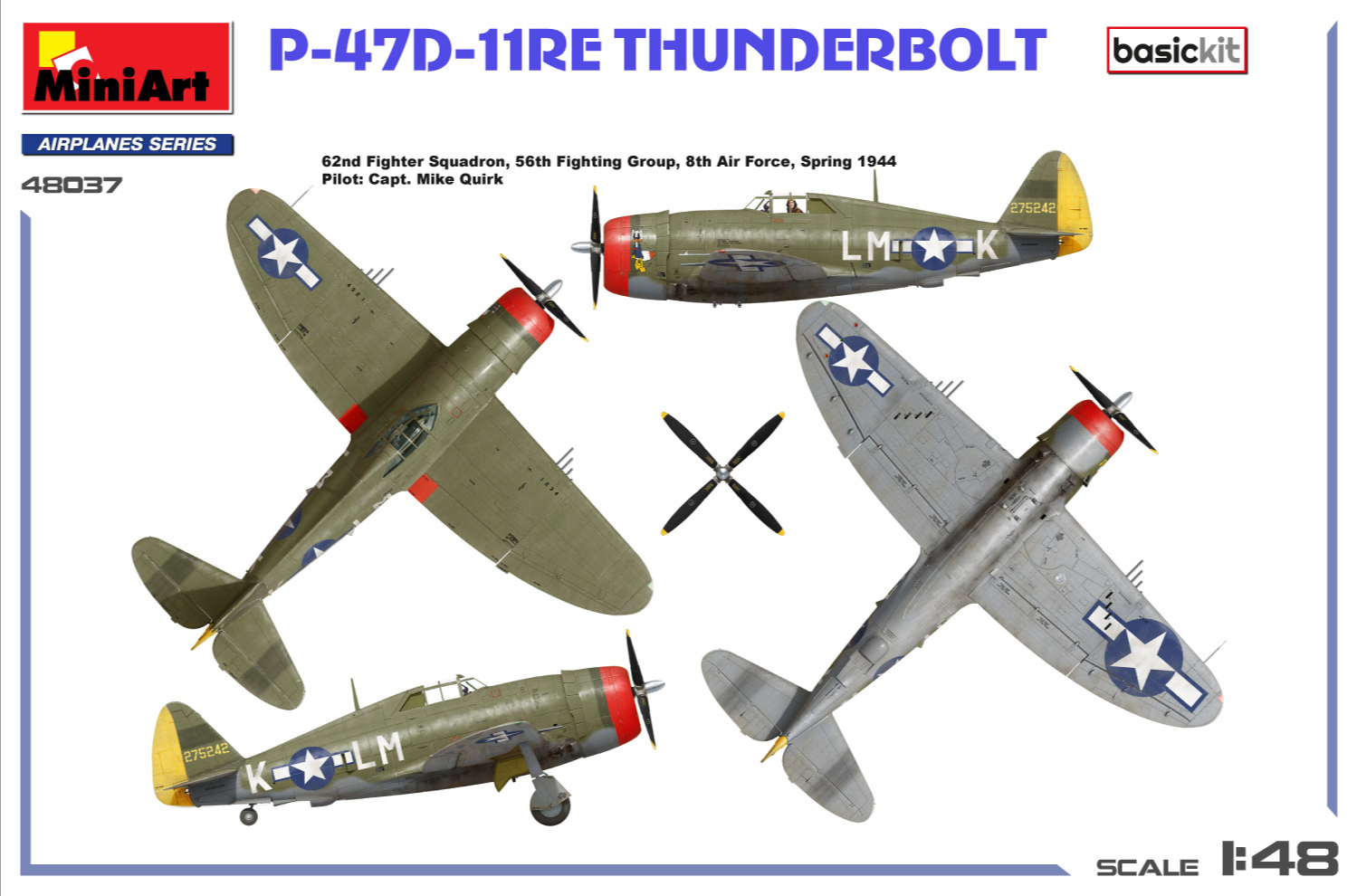 Esquema de pintura del 62 escuadrón de caza de la maqueta del avión norteamericano P-47 -11RE Thunderbolt en escala 1:48 de Miniart referencia 48037