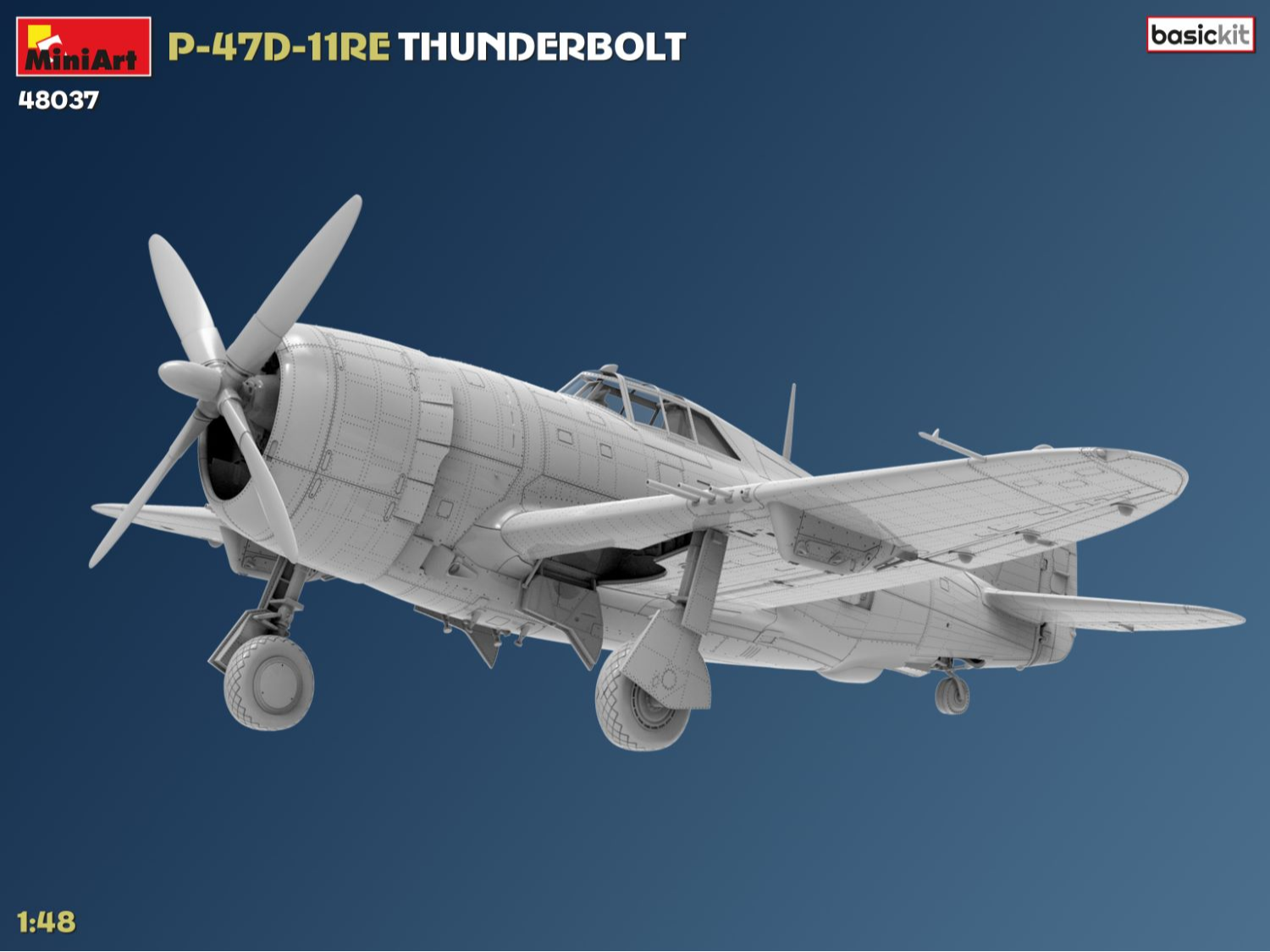 Vista frontal izquierda de la maqueta del avión norteamericano P-47 -11RE Thunderbolt en escala 1:48 de Miniart referencia 48037