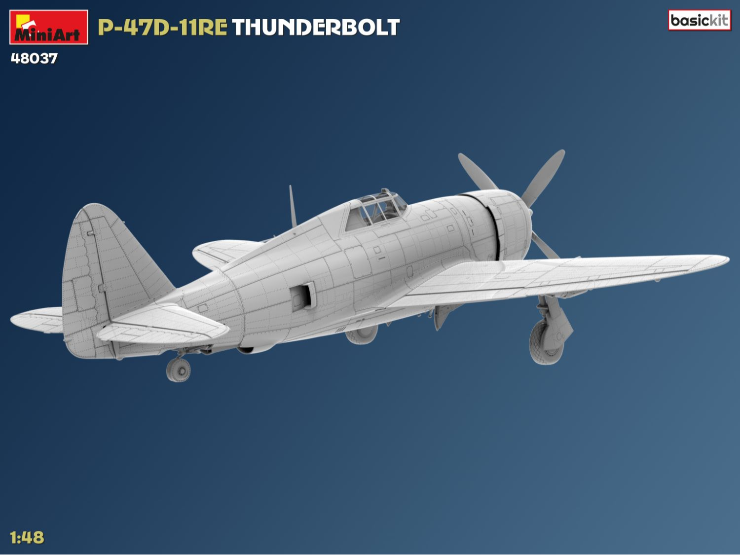 Vista trasera derecha de la maqueta del avión norteamericano P-47 -11RE Thunderbolt en escala 1:48 de Miniart referencia 48037