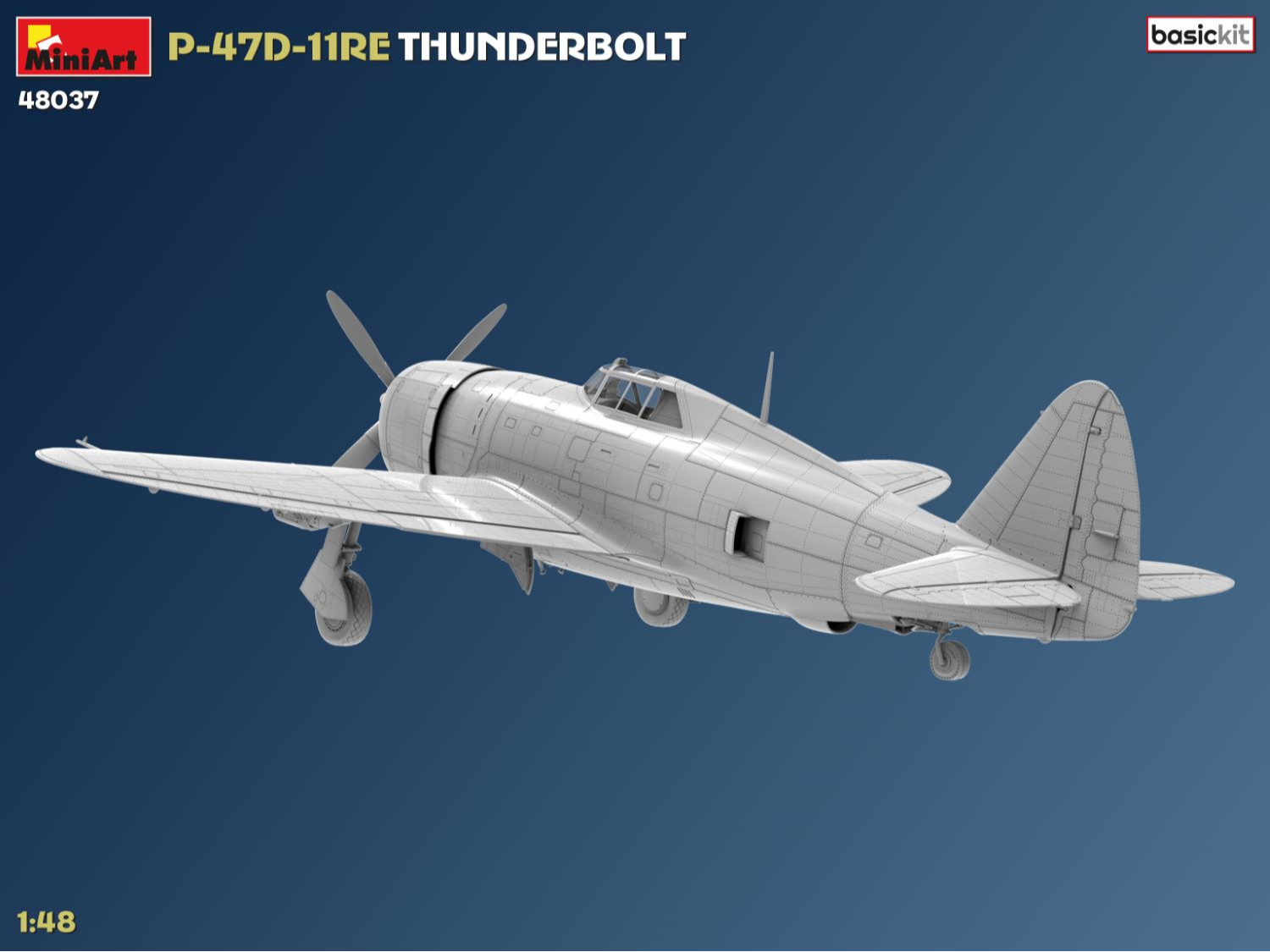 Vista trasera izquierda de la maqueta del avión norteamericano P-47 -11RE Thunderbolt en escala 1:48 de Miniart referencia 48037