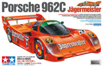 Portada de la caja de la maqueta del coche de competición Porsche 962C del equipo Jagermeister en escala 1:24 de Tamiya referencia 24372