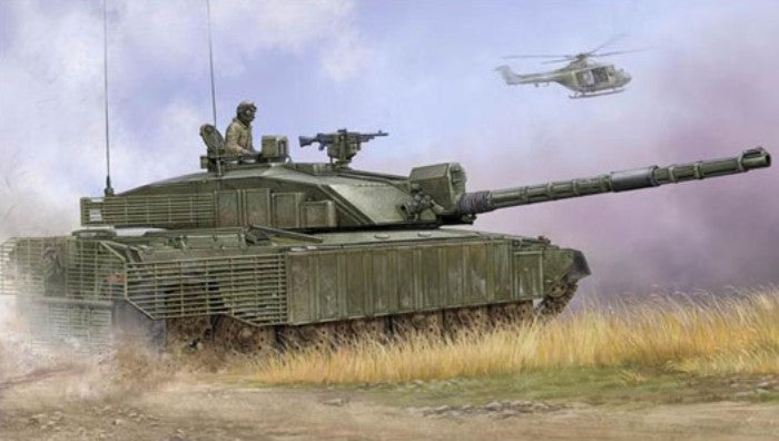 Portada de la caja de la maqueta del carro de combate británico Challenger 2 en escala 135 de Trumpeter referencia 01522
