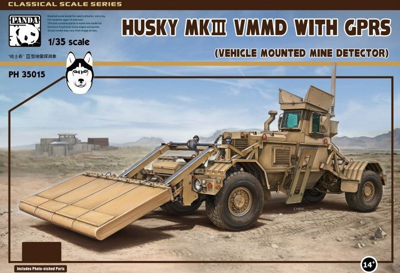 Portada de la maqueta del vehículo de detección de minas Husky MK.III VMMD en escala 1:35 del fabricante Panda Hobby con referencia 35015