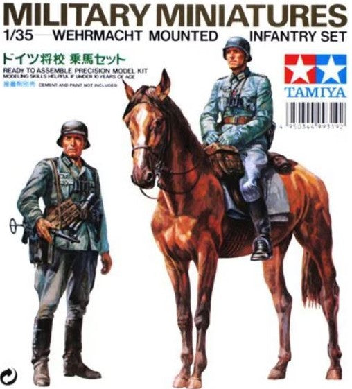 Portada de la maqueta de soldados alemanes de infantería a caballo, en escala 1:35 de Tamiya con referencia 35053