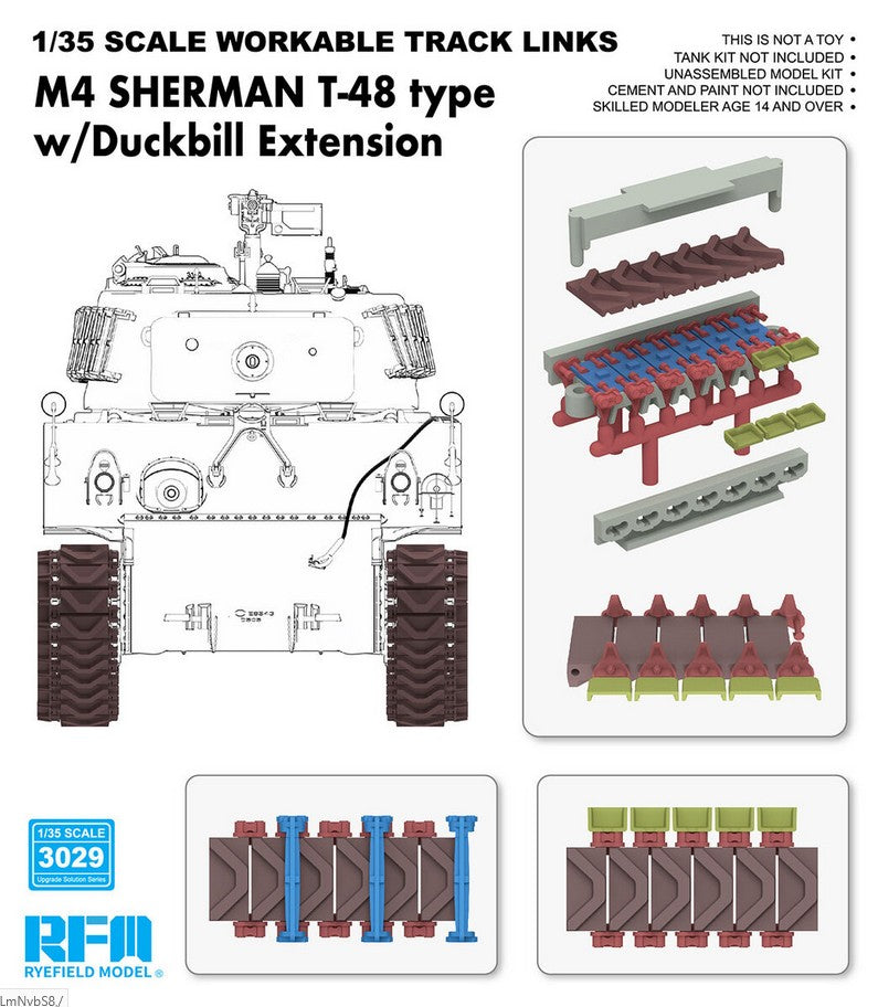 RYE FIELD MODEL (1/35) M4 Sherman T-48 type workable tracks with duckbill extension (Plastic)
