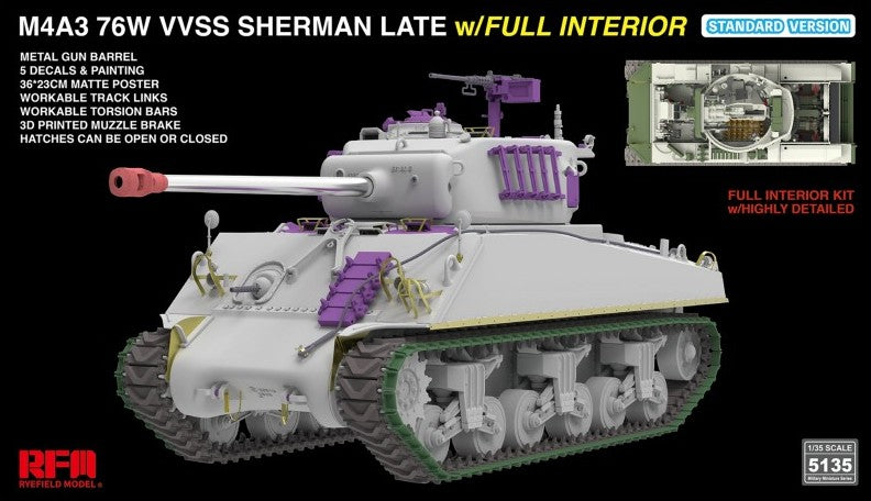 RYE FIELD MODEL (1/35) M4A3 Sherman 76W VVSS Late w/Interior (Standard Version)