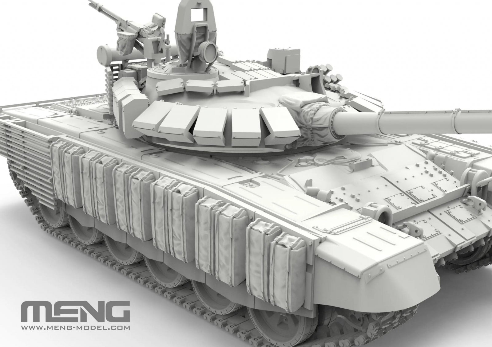 Vista frontal derecha de la maqueta del carro de combate ruso T-72 en versión B3M en escala 1:72 de Meng referencia 72-007