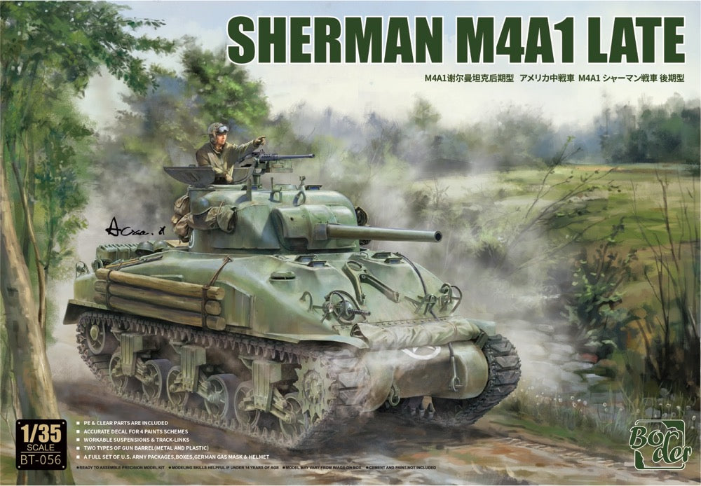 Portada de la caja de la maqueta del Sherman M4A1 Late en escala 1:35 de Border Model con referencia BT-056