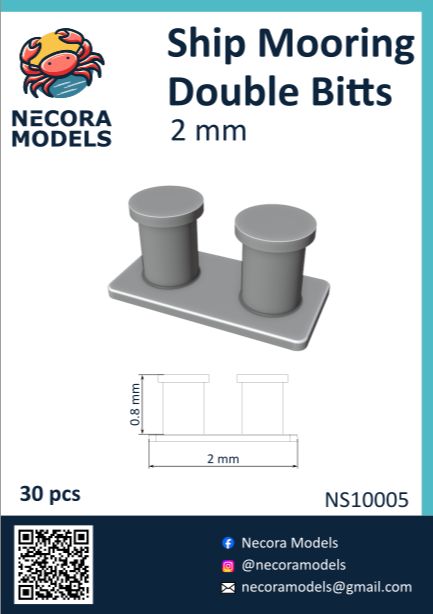 Bitas de amarre de 2mm para maquetas de barcos de escala 1:700 de Necora Models referencia NS1005