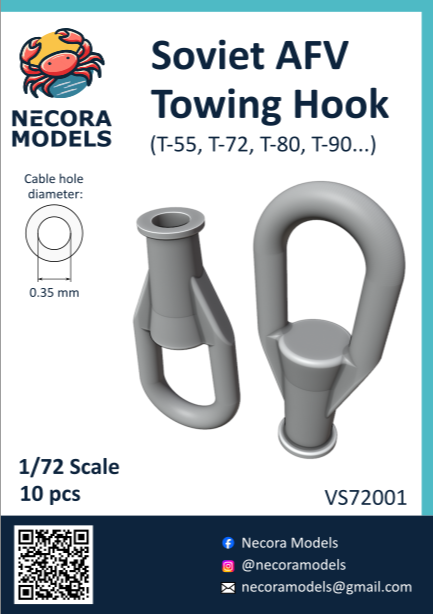 Set de 10 ganchos de remolque para maquetas de tanques soviéticos en escala 1:72 de Necora Model referencia VS72001