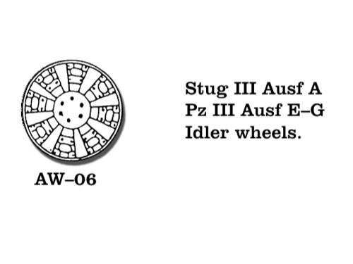 Set de 2 ruedas tensoras para maquetas de tanques alemanes Stug III y Panzer III en escala 1:35 de Friulmodel referencia AW-06