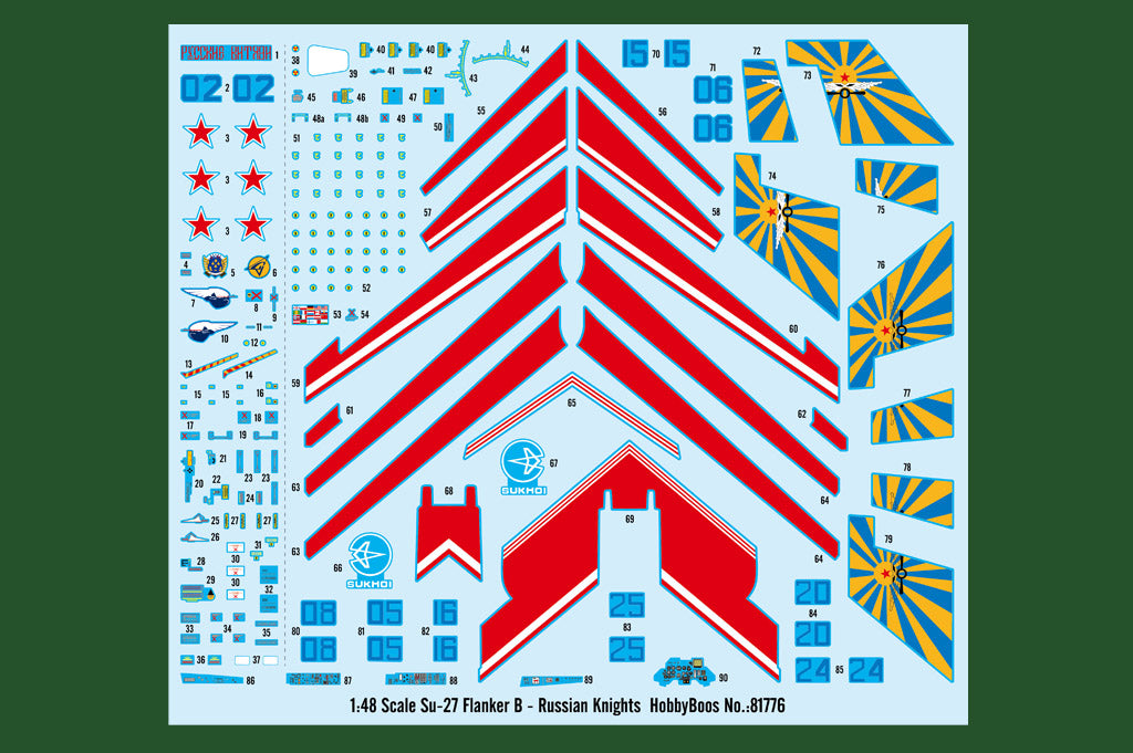 Calcas de la maqueta del caza ruso Su-27 Flanker B en escala 1:48 de Hobby Boss referencia 81776